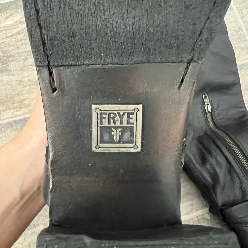 Frye Kelly Black Leather Over the Knee Boots Buckle Strap Block Heel Riding boot - Picture 8 of 12